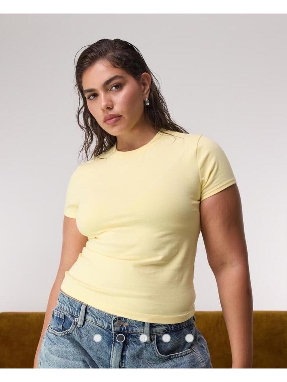 NWT Good American Butter yellow super stretch baby tee lemon size M
